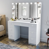 Bas prix Long miroir LED meubles de salon coiffeuse bois éclairé ampoule de verre grande coiffeuse stratifié luxe