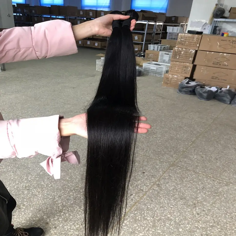 10a-mechones rectos de hueso de pelo virgen sin procesar, extensiones de cabello brasileño de visón de 34 pulgadas, hum hair remi 100