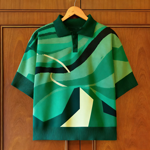 Polo da Uomo in Maglia di Cotone Personalizzata con Design Jacquard a Palme di Cocco, Maniche Corte e Colletto Risvoltato, Ideale per l'Estate - Product Image 4