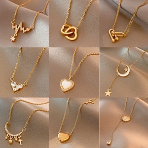 XL070 vente en gros à la mode romantique étoile <span class=keywords><strong>lune</strong></span> pendentif <span class=keywords><strong>collier</strong></span> élégant en acier inoxydable <span class=keywords><strong>collier</strong></span> brin chaîne bijoux - Product Image 2