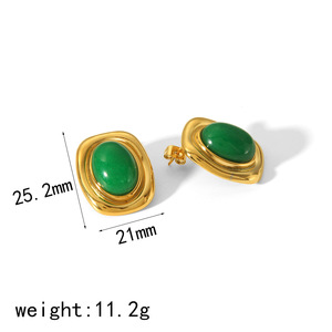 Fashion <b>Stud</b> Earrings Natural Stone Inlaid <b>Titanium</b> Steel Bezel Setting For Women Gift Jewelry Yiwu Origin - Product Image 3