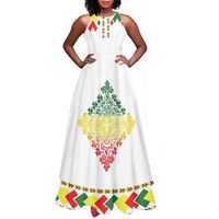Robe longue ethnique tribale éthiopienne vintage à motifs floraux, sans manches, décontractée, d'été, taille empire, jupe trapèze, élégante pour les fêtes