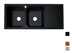 Évier de cuisine en composite de <span class=keywords><strong>granit</strong></span> noir et <span class=keywords><strong>gris</strong></span> 116*50 Quartz Classique à double bac à montage sous plan, un trou, design moderne, sans robinet - Product Image 2