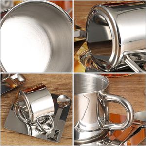 Juego creativo de tazas de café de acero inoxidable, platillo Simple, taza de té de agua y leche, producto de Metal para la escuela - Product Image 4