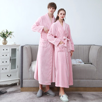 Peignoir de couple en flanelle épaisse doublé polaire, style européen et américain, pour homme, long et grande taille, corail, collection automne-hiver