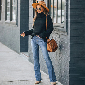 Jeans <span class=keywords><strong>femme</strong></span> Flare Bell Bottom Jeans Taille haute Jambe large <span class=keywords><strong>Bootcut</strong></span> Jeans Stretchy Denim Pants - Product Image 2
