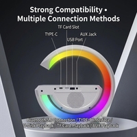 Haut-parleur Bluetooth en forme de G 4-en-1 avec chargeur sans fil, lumière d'ambiance RGB, réveil, bruit blanc et veilleuse de chevet pour bureau