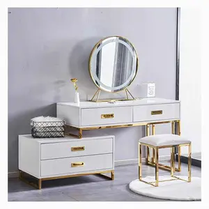 Meja rias mewah kayu Solid dengan laci cermin, meja rias profesional logam Modern YIFAN
