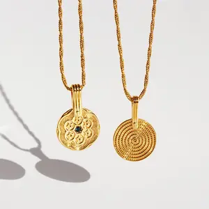 Europe and the United States small relief pattern round brand necklace twist chain art pendant collarbone chain 697