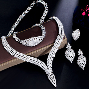 Braut-Schmuckset mit V-förmiger Halskette, Kubischem Zirkonia, Afrikanisch-Saudisch, Weiß<span class=keywords><strong>gold</strong></span>-Plattiert, Luxuriöses Hochzeits-Schmuckset für Damen - Product Image 4