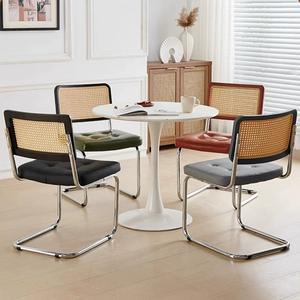 Silla de comedor moderna de piel sintética y metal con asiento acolchado y respaldo de bastón para el comedor del hogar, la oficina o los asientos de café - Product Image 2