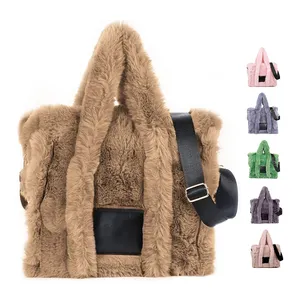 Winter Super Cute Fashion Ladies Daily Affordable Faux Rabbit Brown Imitation Rabbit Fur Handbag Fake Fur Handbags