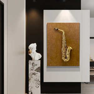 Décoration Murale 3D en Métal Saxophone, Instrument de Musique Créatif, Cadre Photo en Boîte d'Ombre avec Feuille d'Or de Luxe, <span class=keywords><strong>Peinture</strong></span> sur Toile pour Décoration Intérieure - Product Image 2