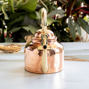 Vintage Hammered Brass Tea <b>Kettle</b> Lid Metal Handle Eco-Friendly 1.8L Capacity Water Pot Decorative Kitchenware Telover - Product Image 2