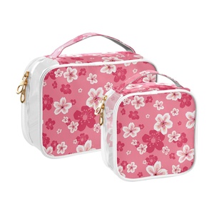 Bolsa de Cosméticos Rectangular Transparente con Diseño de Flores de Cerezo Rosa, Logotipo Personalizado, PVC Transparente con Cierre, para Viaje y Maquillaje - Product Image 1