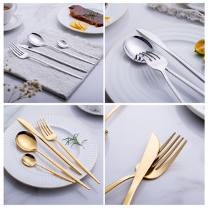 Biểu Tượng Tùy Chỉnh Vàng Muỗng Và Ngã Ba Thép Không Gỉ Thiết Lập Dao Kéo Gương Đánh Bóng 24Pcs Thiết Lập Dao Kéo Với Hộp Quà Tặng Cho Đám Cưới - Product Image 4