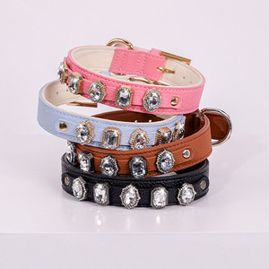Bling Rhinestone Elegant Durable <b>Dog</b> <b>Collar</b> Leash Set Luxury PU Leather Small Medium <b>Dogs</b> Adjustable Soft Padded Neck Strap - Product Image 4