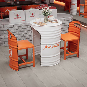 Conjunto de Muebles de Barril de Metal Industrial, Mesa y Taburetes de Barril para Pub, Cafetería, Restaurante - Product Image 3