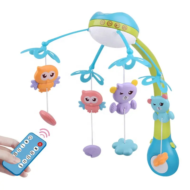 Bebê controle remoto móvel musical, campainha da cama do bebê, acalmar, berço, sino, brinquedos educativos com função de projeção