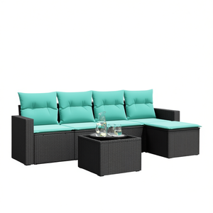 Ensemble de canapés de patio en polyrotin noir, 6 pièces, avec coussins, meubles d'extérieur - Product Image 1