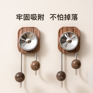 Wood Grain Suction Cup Double Hook Wall Mount Hook For Bathroom Towel Rack Minimalist Design - Product Image 3