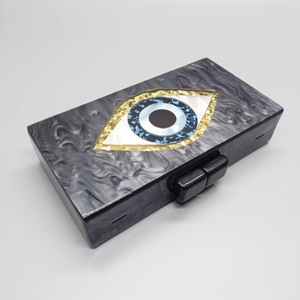 กระเป๋าสะพายไหล่แบบโซ่ กระเป๋าคลัทช์อะคริลิคทรงกล่องหลากสี ประดับกลิตเตอร์ ลายตาปีศาจ สำหรับงานเลี้ยงกลางคืน เหมาะสำหรับผู้หญิง - Product Image 5