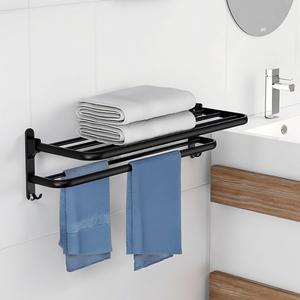 Toallero de aluminio espacial, estantes de almacenamiento dobles antioxidantes anticorrosión sin perforaciones gruesos para baño de Hotel en casa - Product Image 1