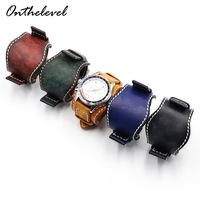 Bracelet de montre rembourré en cuir véritable vintage fait à la main de style rétro 18 20 22mm