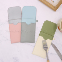 Pochette à couverts en cuir PU bicolore, sac de rangement portable pour couverts avec rabat, porte-ustensiles pour mariage, banquet, dîner