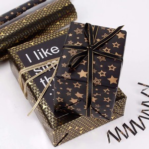 Black Gold Foil Gift <b>Wrap</b> <b>Rolls</b> Stars Hearts Dots Geometric Patterns Double Sided Metallized <b>Paper</b> Eco Friendly Packaging - Product Image 3