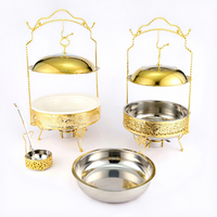 Chauffe-Plat de Luxe Style Arabe Doré 6L 8L avec Couvercle Suspendu Creux en Acier Inoxydable pour Hôtels et Buffets de Mariage