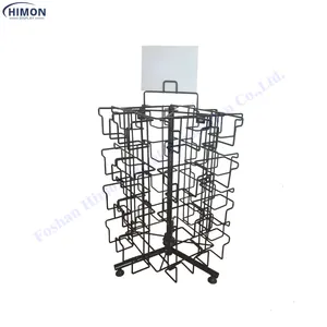 Retail Store Countertop 360 Degree Rotating Greeting Card Display Rack Metal 32 Wire Pockets Stand