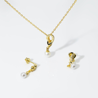 Ensemble de bijoux en gros, design classique, argent 925 plaqué or 14 carats, collier et boucles d'oreilles en perles, cadeau pour mariage, anniversaire, fête