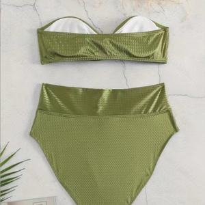 Maillot de bain triangle micro bikini taille haute personnalisé OEM, motif rayé imprimé de luxe, lettres, push-up, pour femme, grandes tailles - Product Image 2