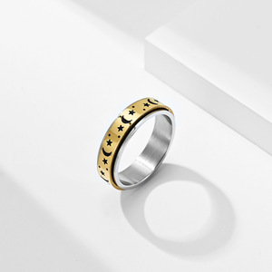 2022 신상 남녀 공용 불안 완화 피젯 링 스테인리스 스틸 달 별 로마 숫자 체인 회전 반지 - Product Image 6