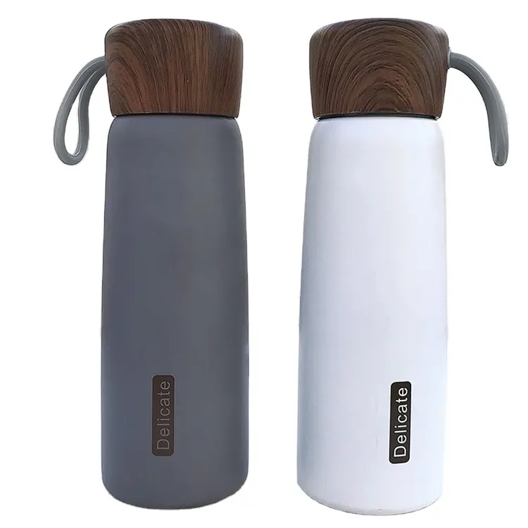 Bán buôn tùy chỉnh đôi tường chân không Flask dễ thương thép không gỉ tre Workout chai nước với gỗ nắp dây