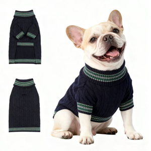 Gilet pour chien personnalisé léger et respirant en tricot, rayé vert et bleu, col roulé sans manches, pour chiens de grande et petite taille, tels que les Dachshunds - Product Image 1