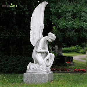 Onlyart Design et jardin extérieur sur mesure sculpté à la main grande statue d'ange en marbre avec <span class=keywords><strong>petit</strong></span> oiseau - Product Image 6