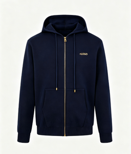 Sudadera con capucha de algodón tejido para hombre, con cremallera, bolsillo frontal bordado, corte regular, informal y cálida. - Product Image 1