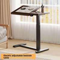 Bureau d'écriture moderne en bois massif, ergonomique, minimaliste, réglable en hauteur électriquement, avec roulettes, table d'appoint rotative pour lit, gain de place