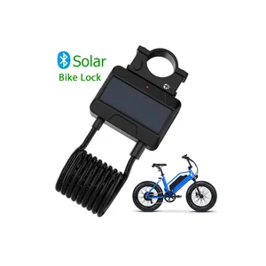 블루투스 안티 Thft 알람 지방 타이어 자전거 케이블 잠금 새로운 디자인 긴 배터리 수명 태양 전지 패널 개폐식 와이어 스마트 잠금