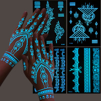 Pochoirs de Tatouage Temporaire au Henné OEM pour Peinture Corporelle Lumineuse, Autocollants de Tatouage Autoadhésifs