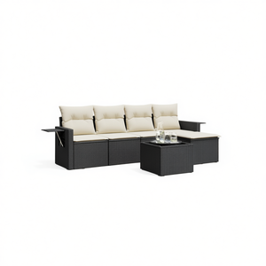 Ensemble de canapés de jardin modulaires 6 pièces en rotin PE noir et crème, mobilier d'extérieur - Product Image 1