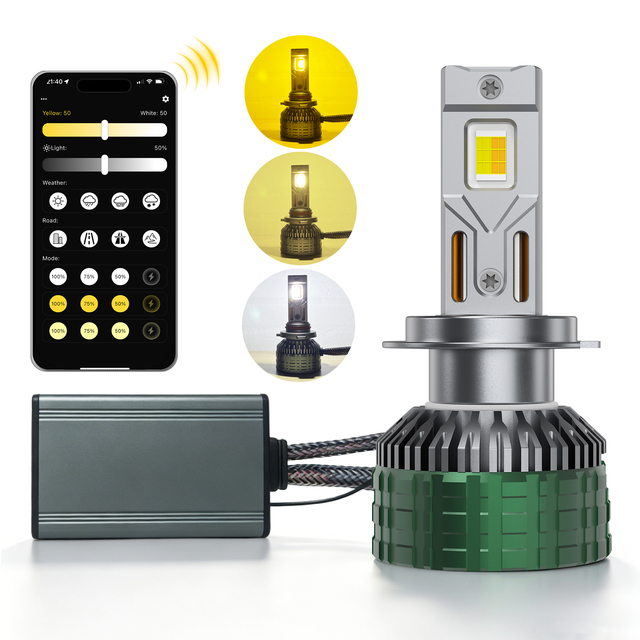 New Wholesale M88 170W 12V LED Headlight Bulbs H7/H11/9005/9012 App Control 3 Colors Changeable Double Copper Tube Cooling OEM