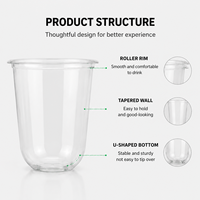 Gobelet en plastique PLA biodégradable transparent en forme de U avec impression de logo personnalisé, gobelet à boisson compostable de 500 ml et 700 ml pour café
