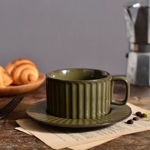Tazza da caffè in ceramica grigio Vintage francese Set da 6 once tazza da 200ml tazza da tè e piatto - Product Image 5