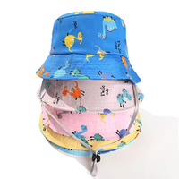 Sombrero de Pescador para Niños, Diseño de Dinosaurio de Dibujos Animados, para Niños y Niñas, Verano, Delgado, Transpirable, de Algodón y Poliéster, Protección Solar