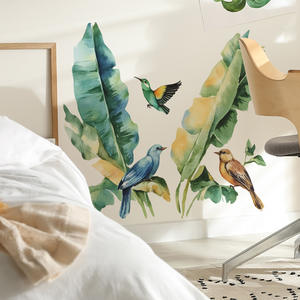 Autocollants <span class=keywords><strong>muraux</strong></span> décoratifs en PVC auto-adhésifs à motif <span class=keywords><strong>tropical</strong></span> de feuilles de bananier, oiseaux et plantes pour salon et chambre à coucher - Product Image 3