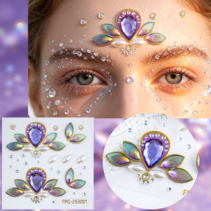Autocollants irisés en <span class=keywords><strong>strass</strong></span> pour le front, auto-adhésifs sans colle, pour le <span class=keywords><strong>visage</strong></span>, pour festival de musique, fête, maquillage de scène - Product Image 1