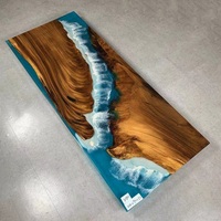 Table basse rectangulaire en bois et résine époxy bleu rivière, noyer massif ultra transparent